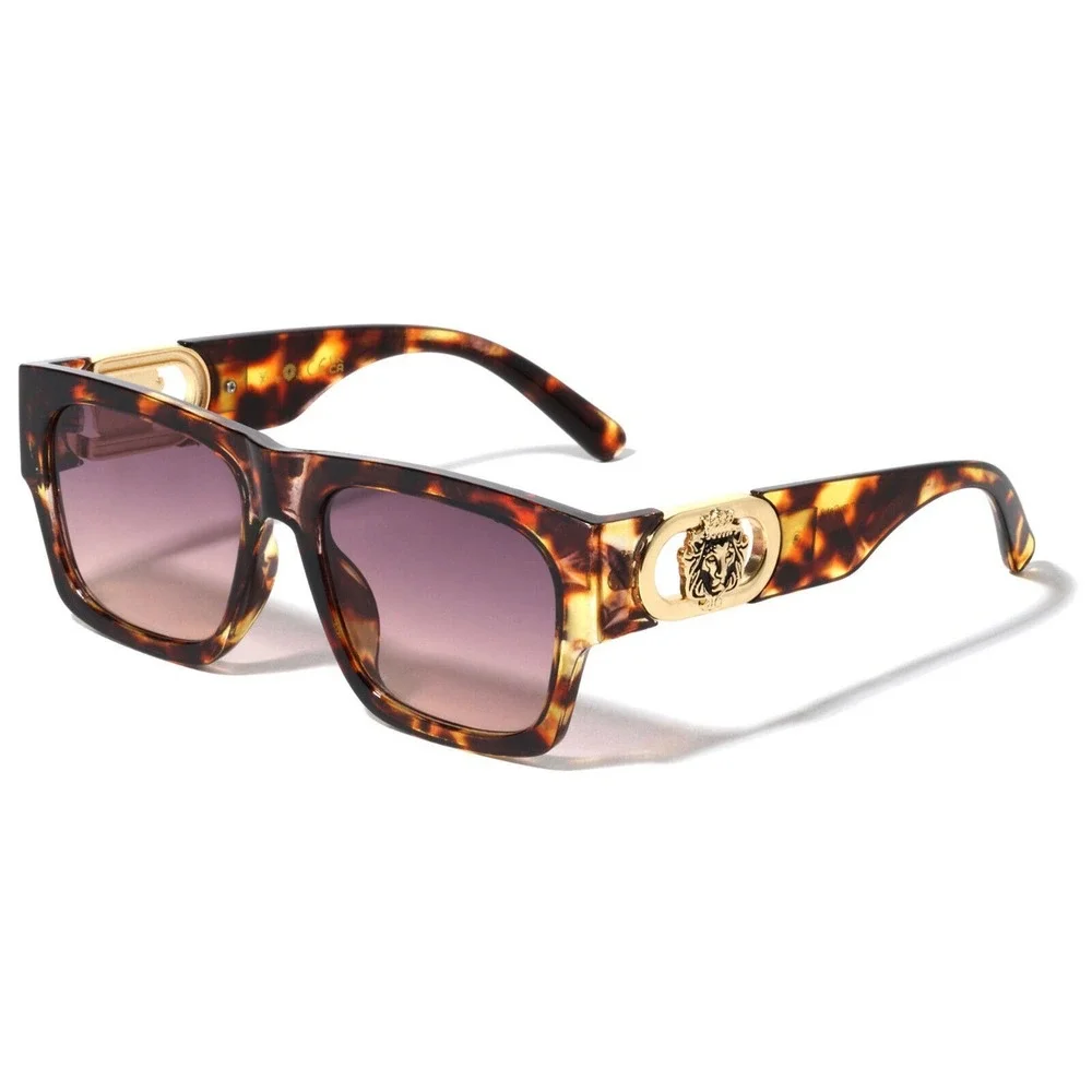 Mens Tortoiseshell Square Sunglasses Classic Gold UV Protection Thick Frame 2025